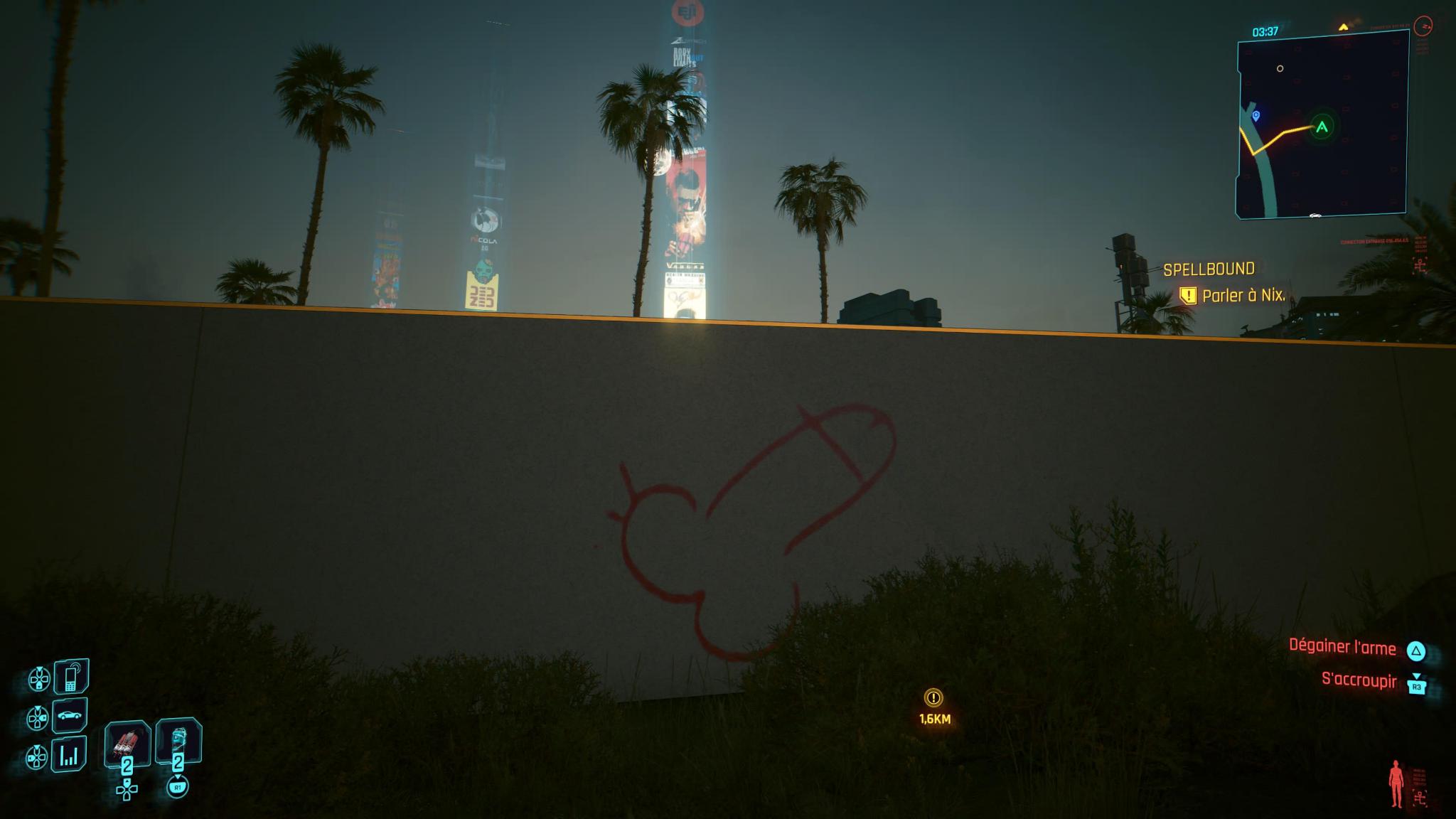 Une bite dessinée sur un mur dans Cyberpunk 2077